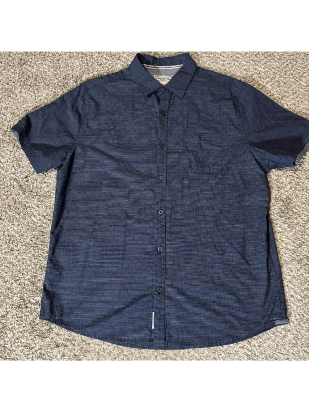 Flag & Anthem Shirt Men's L Navy Blue Striped Short Sleeve Casual Button Down